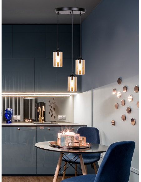 CANDELLUX Bistro lampa wisząca czarny talerz 3x40w e27 klosz brązowy 33-00576