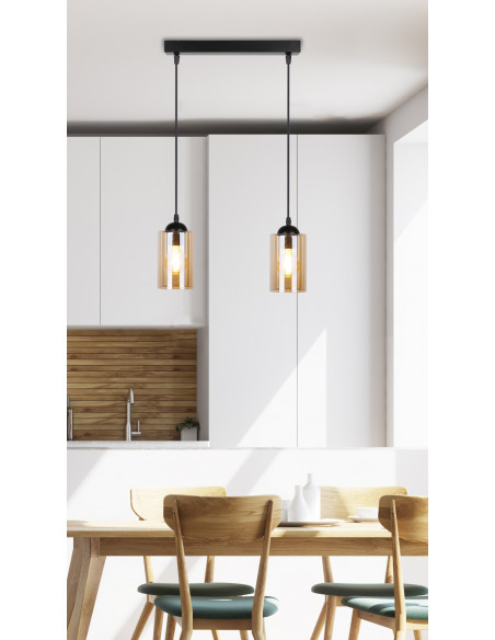 CANDELLUX Bistro lampa wisząca czarny 2x40w e27 klosz brązowy 32-00538
