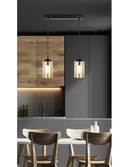CANDELLUX Bistro lampa wisząca czarny 2x40w e27 klosz brązowy 32-00538