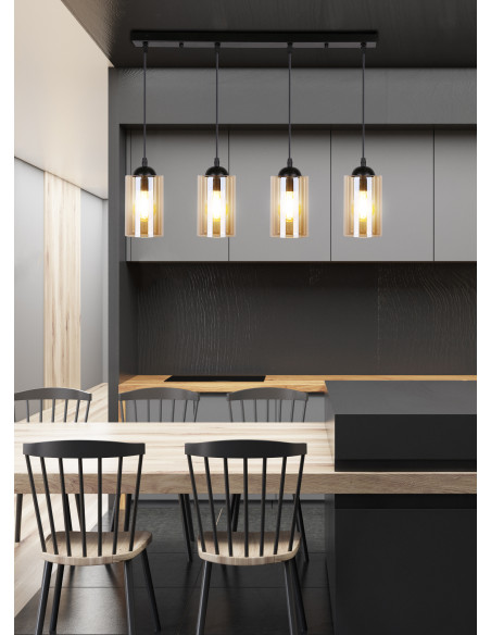 CANDELLUX Bistro lampa wisząca czarny 4x40w e27 klosz brązowy 34-00552