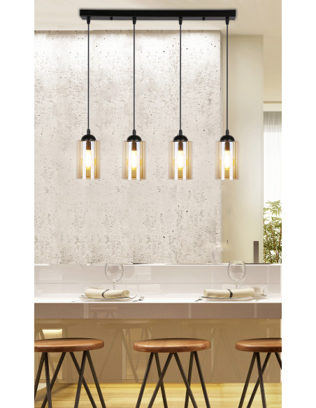 CANDELLUX Bistro lampa wisząca czarny 4x40w e27 klosz brązowy 34-00552