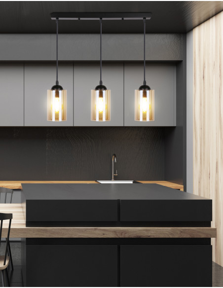CANDELLUX Bistro lampa wisząca czarny 3x40w e27 klosz brązowy 33-00545