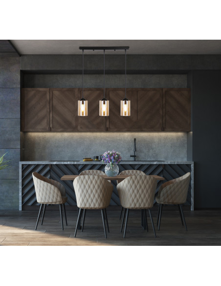CANDELLUX Bistro lampa wisząca czarny 3x40w e27 klosz brązowy 33-00545