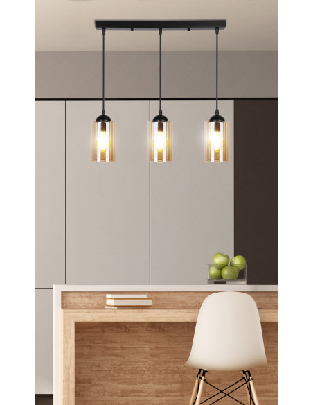 CANDELLUX Bistro lampa wisząca czarny 3x40w e27 klosz brązowy 33-00545