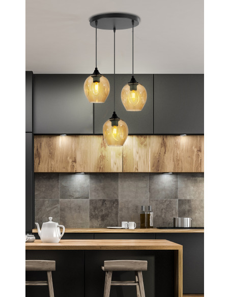 CANDELLUX Aspa lampa wisząca czarny talerz 3x40w e27 klosz brązowy 33-00613