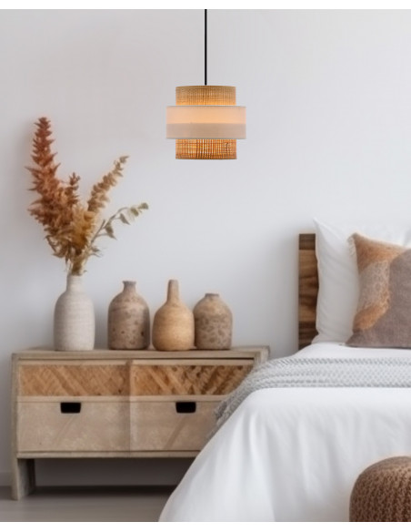 CANDELLUX Rattan lampa wisząca czarny 1x40w e27 abażur biały+kremowy 31-18182
