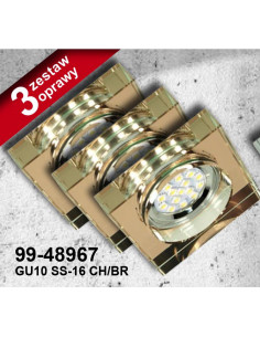 CANDELLUX ZESTAW TRZECH OPRAW SS-16 CH/BR  3X3W GU10 LED Z ŻARÓWKĄ  LED OPR. STROP. STAŁA KWADRATOWA SZKŁO BRĄZOWE 99-4896