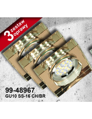CANDELLUX ZESTAW TRZECH OPRAW SS-16 CH/BR  3X3W GU10 LED Z ŻARÓWKĄ  LED OPR. STROP. STAŁA KWADRATOWA SZKŁO BRĄZOWE 99-4896