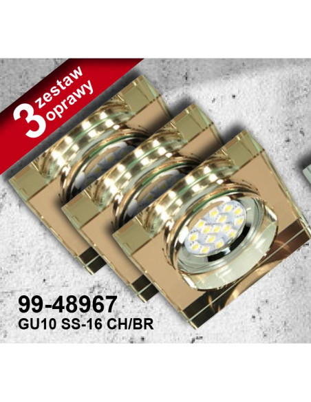 CANDELLUX ZESTAW TRZECH OPRAW SS-16 CH/BR  3X3W GU10 LED Z ŻARÓWKĄ  LED OPR. STROP. STAŁA KWADRATOWA SZKŁO BRĄZOWE 99-4896