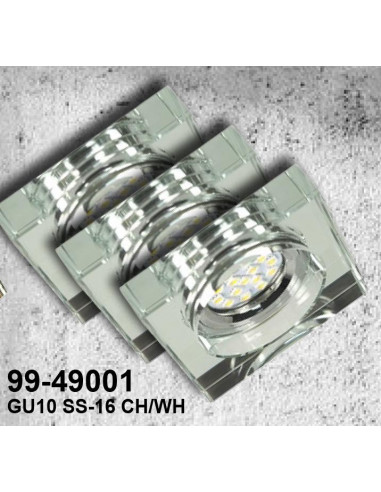 CANDELLUX ZESTAW TRZECH OPRAW SS-16 CH/WH  3X3W GU10 LED Z ŻARÓWKĄ  LED CHROM OPR. STROP. STAŁA KWADRATOWA SZKŁO BEZBARWNE 