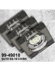 CANDELLUX ZESTAW TRZECH OPRAW  SS-16 CH/BK 3X3W GU10 LED Z ŻARÓWKĄ  LED  CHROM OPR. STROP. STAŁA KWADRATOWA SZKŁO CZARNE 99