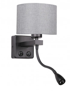 CANDELLUX POLO KINKIET 1X40W E27 + 2W LED CZARNY ABAŻ. OKRĄGŁY SZARY 21-75499