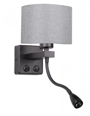 CANDELLUX POLO KINKIET 1X40W E27 + 2W LED CZARNY ABAŻ. OKRĄGŁY SZARY 21-75499