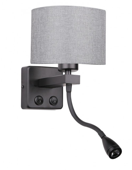 CANDELLUX POLO KINKIET 1X40W E27 + 2W LED CZARNY ABAŻ. OKRĄGŁY SZARY 21-75499
