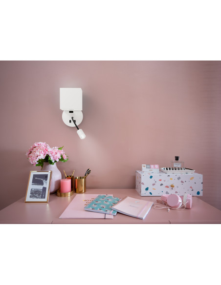 CANDELLUX MAGNUM 1 LAMPA KINKIET OKRAGŁY 1X40W E27+3W LED ABAŻUR KWADRAT BIAŁY 21-75659