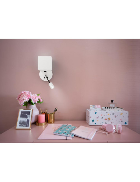 CANDELLUX MAGNUM 1 LAMPA KINKIET OKRAGŁY 1X40W E27+3W LED ABAŻUR KWADRAT BIAŁY 21-75659