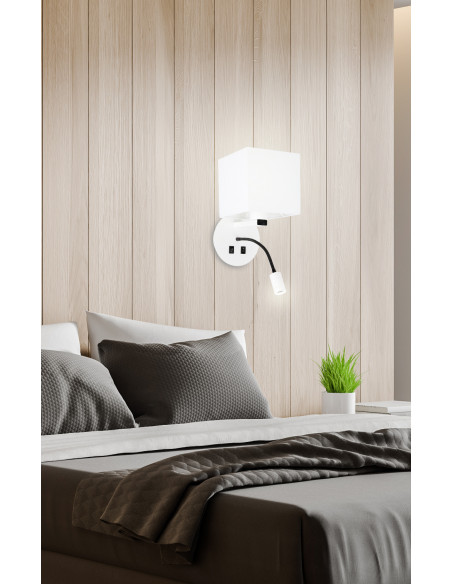 CANDELLUX MAGNUM 1 LAMPA KINKIET OKRAGŁY 1X40W E27+3W LED ABAŻUR KWADRAT BIAŁY 21-75659