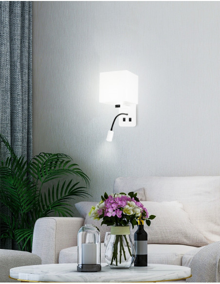 CANDELLUX MAGNUM 2 LAMPA KINKIET PROSTOKĄTNY 1X40W E27+3W LED ABAŻUR KWADRAT BIAŁY 21-75666