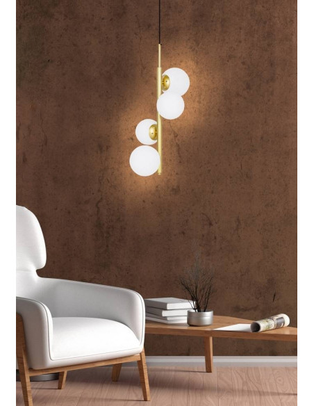 CANDELLUX Cordel lampa wisząca mosiądz 4x20w g9 klosz biały 34-01559