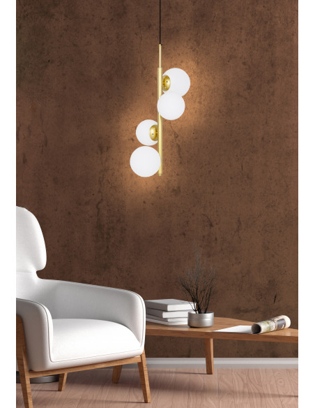 CANDELLUX Cordel lampa wisząca mosiądz 4x20w g9 klosz biały 34-01559