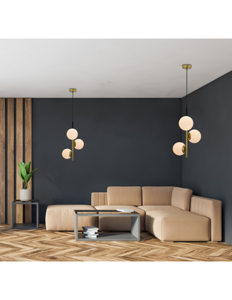 CANDELLUX Duo lampa wisząca czarny matowy+złoty 3x15w e14 klosz biały 33-01276