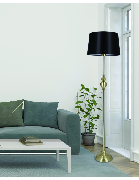 CANDELLUX Prima gold lampa podłogowa złoty satynowy 1x60w e27 abażur czarny 51-09258