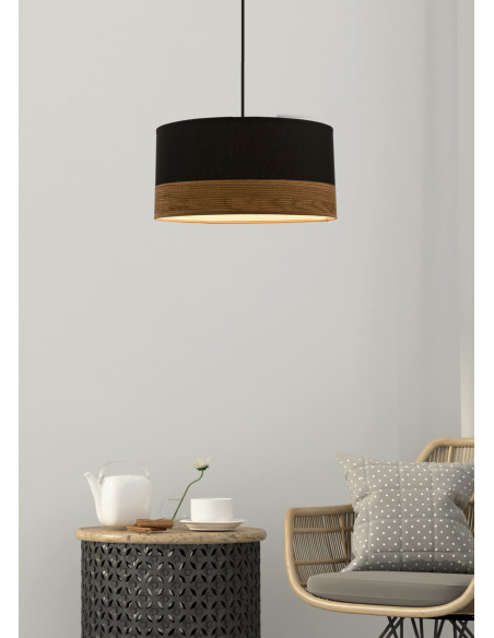 CANDELLUX Porto lampa wisząca czarny 1x60w e27 abażur czarny+fornir 31-17598