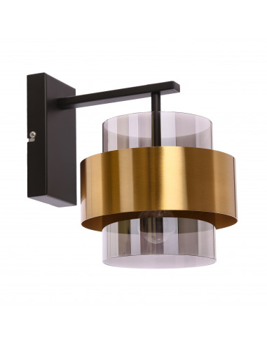 CANDELLUX Spiega lampa kinkiet czarny+mosiężny 1x60w e27 klosz dymiony 21-09470