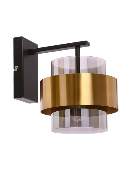 CANDELLUX Spiega lampa kinkiet czarny+mosiężny 1x60w e27 klosz dymiony 21-09470