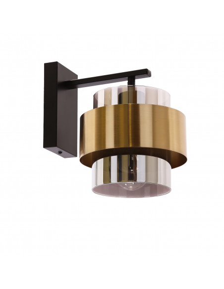 CANDELLUX Spiega lampa kinkiet czarny+mosiężny 1x60w e27 klosz dymiony 21-09470