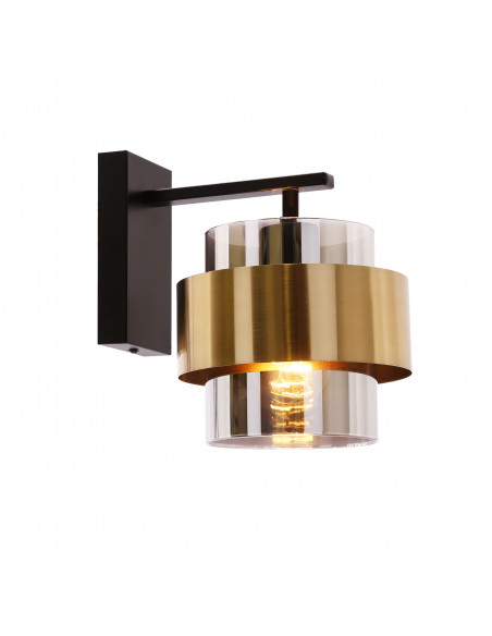 CANDELLUX Spiega lampa kinkiet czarny+mosiężny 1x60w e27 klosz dymiony 21-09470