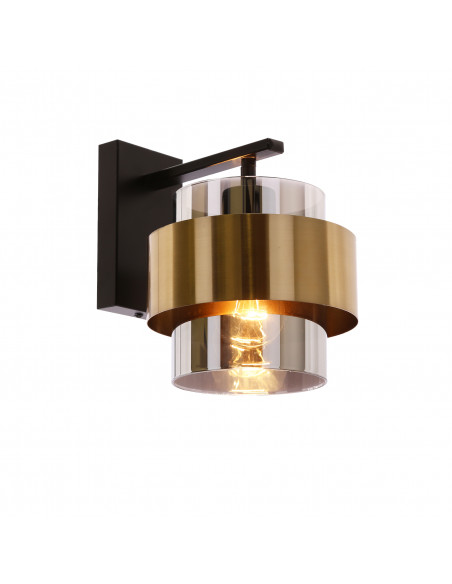 CANDELLUX Spiega lampa kinkiet czarny+mosiężny 1x60w e27 klosz dymiony 21-09470