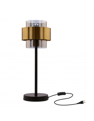 CANDELLUX Spiega lampa stołowa czarny+mosiężny 1x60w e27 klosz dymiony 41-09531
