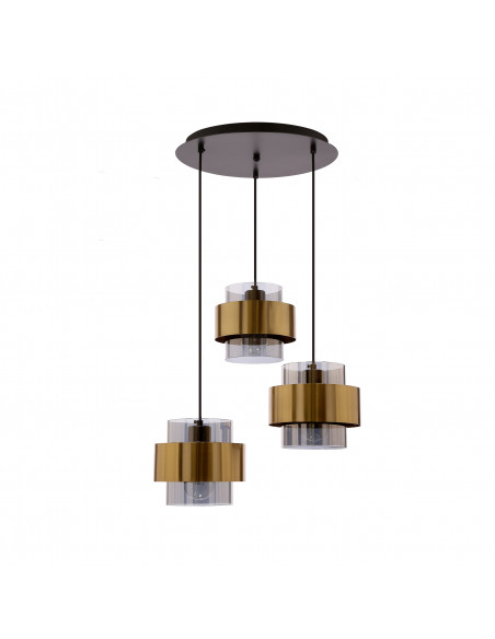 CANDELLUX Spiega lampa wisząca talerz czarny+mosiężny 3x60w e27 klosz dymiony 33-09500