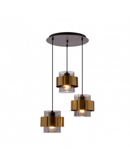 CANDELLUX Spiega lampa wisząca talerz czarny+mosiężny 3x60w e27 klosz dymiony 33-09500