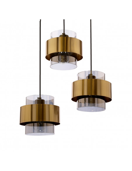 CANDELLUX Spiega lampa wisząca talerz czarny+mosiężny 3x60w e27 klosz dymiony 33-09500