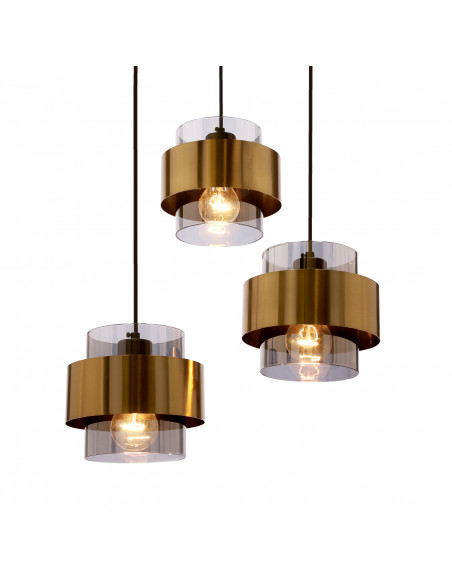 CANDELLUX Spiega lampa wisząca talerz czarny+mosiężny 3x60w e27 klosz dymiony 33-09500