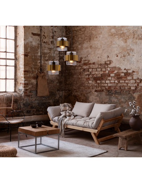 CANDELLUX Spiega lampa wisząca talerz czarny+mosiężny 3x60w e27 klosz dymiony 33-09500
