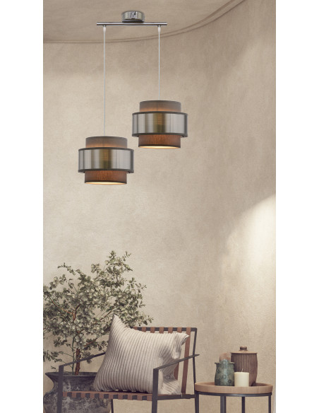 CANDELLUX Hare lampa wisząca chromowy 2x60w e27 abażur szary+srebrny 32-18489