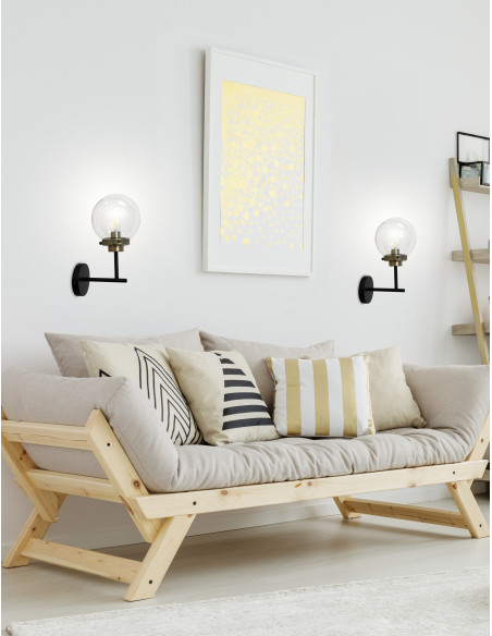 CANDELLUX Lens lampa kinkiet czarny+patynowy matowy 1x40w e14 klosz bezbarwny 21-01283