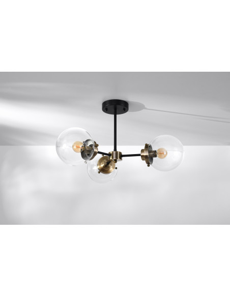CANDELLUX Lens lampa sufitowa czarny+patynowy 3x40w e14 klosz bezbarwny 33-01290