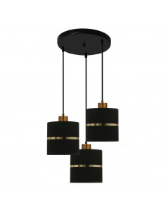 CANDELLUX Assam lampa wisząca talerz czarny+złoty 3x60w e27 abażur czarny+złoty pasek 33-17468