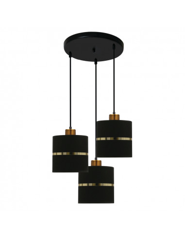 CANDELLUX Assam lampa wisząca talerz czarny+złoty 3x60w e27 abażur czarny+złoty pasek 33-17468