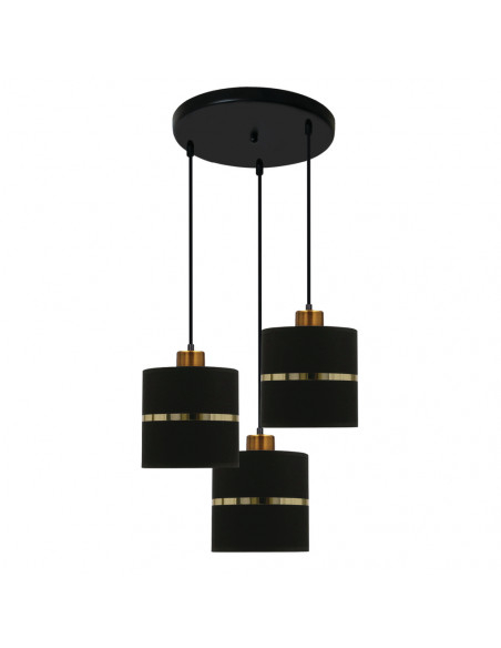 CANDELLUX Assam lampa wisząca talerz czarny+złoty 3x60w e27 abażur czarny+złoty pasek 33-17468