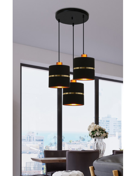 CANDELLUX Assam lampa wisząca talerz czarny+złoty 3x60w e27 abażur czarny+złoty pasek 33-17468