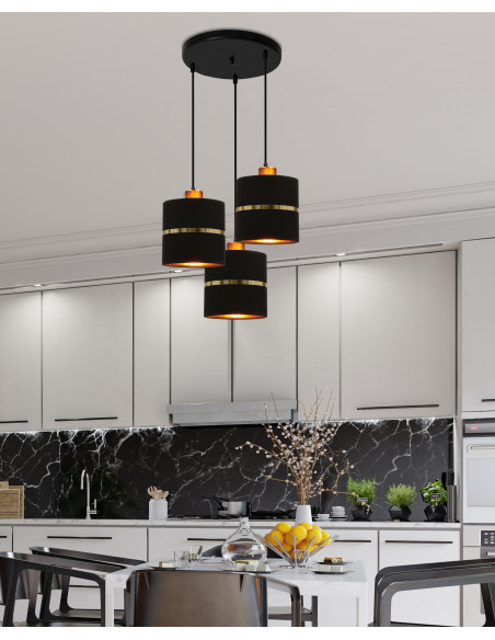 CANDELLUX Assam lampa wisząca talerz czarny+złoty 3x60w e27 abażur czarny+złoty pasek 33-17468
