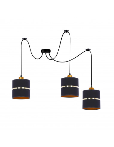 CANDELLUX Assam p lampa wisząca czarny+złoty 3x60w e27 abażur czarny+złoty pasek 33-17772
