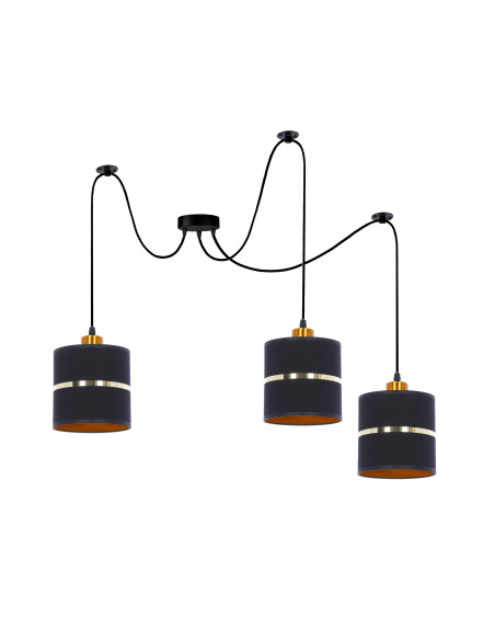 CANDELLUX Assam p lampa wisząca czarny+złoty 3x60w e27 abażur czarny+złoty pasek 33-17772