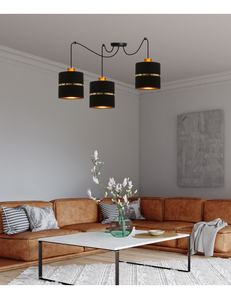 CANDELLUX Assam p lampa wisząca czarny+złoty 3x60w e27 abażur czarny+złoty pasek 33-17772