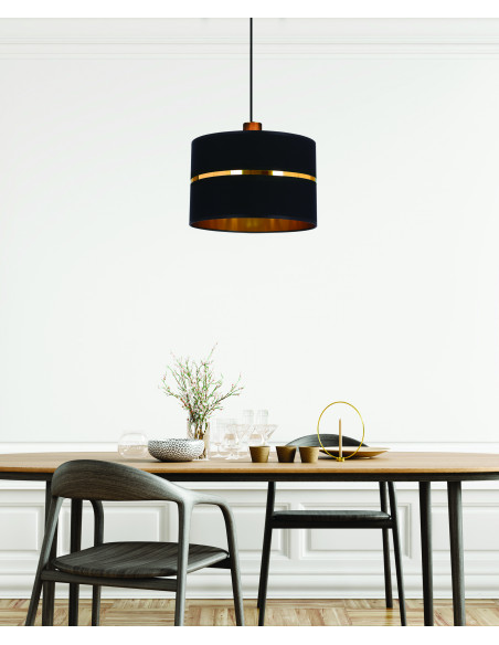 CANDELLUX Assam lampa wisząca czarny+złoty 1x60w e27 abażur czarny+złoty pasek 31-17444